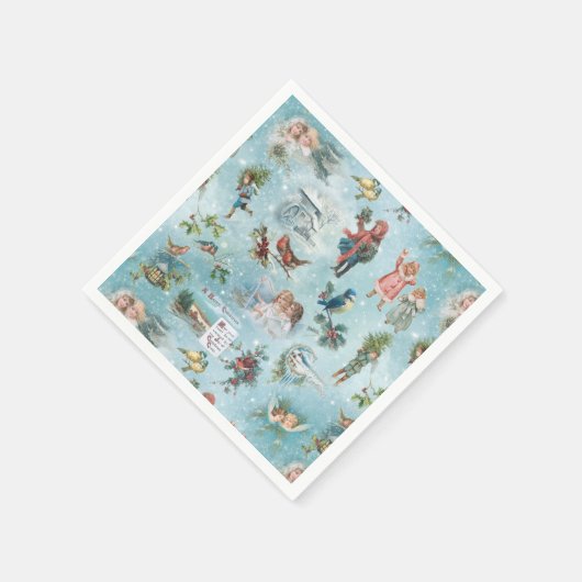 スパークリー魔法の冬のヴィンテージクリスマスコラージュ スタンダードカクテルナプキン (角)