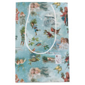 スパークリー魔法の冬のヴィンテージクリスマスコラージュ ミディアムペーパーバッグ (正面)