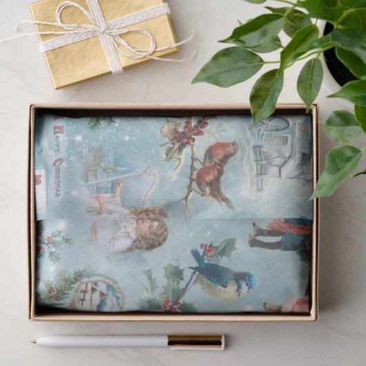 スパークリー魔法の冬のヴィンテージクリスマスコラージュ 薄葉紙 (ギフト)