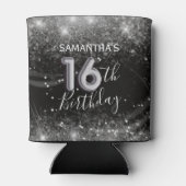 スパークリー16誕生日シルバーグリッター&ブラック 缶クーラー (裏面)