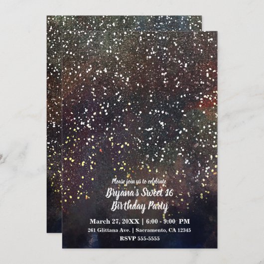 スパークリー ウォーターカラー アーシー ラスティック モダン グラム パーティー 招待状 (正面/裏面)