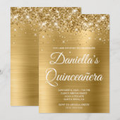スパークリー・グリッタリー・ゴールド・フォイルのキンセアニェラ 招待状 (正面/裏面)