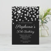 スパークリー・グリッタリー・シルバー・コンフェッティ・エレガント・ブラック 招待状 (スタンド正面)