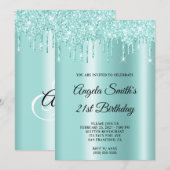スパークリー・グリッタリー・ドリップス ライト ティール オンブレ 招待状 (正面/裏面)