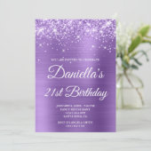 スパークリー・グリッタリー ライトパープル フォイル 21歳の誕生日 招待状 (スタンド正面)