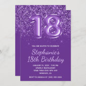 スパークリー・グリッタリー ロイヤルパープル ナンバー 18 誕生日 招待状 (正面/裏面)