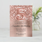 スパークリー・グリッタリー・ローズゴールド・グلام 5歳の誕生日 招待状 (スタンド正面)