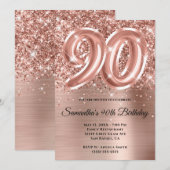 スパークリー グリッタリー ローズゴールド グラム 90歳 バースデー 招待状 (正面/裏面)