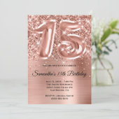 スパークリー・グリッタリー・ローズゴールド・グリ 15歳の誕生日 招待状 (スタンド正面)