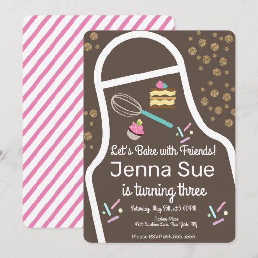 スパークリー スプリンクル カップケーキ デコレーション バースデー 招待状 (正面/裏面)