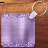 スパークリー パープル グリッター ガーリー フォイル モノグラム キーホルダー (裏面)