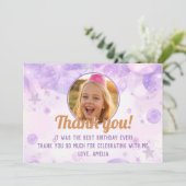 スパークリー パープル フォト ガールズ バースデー パーティー サンキューカード (スタンド正面)