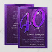 スパークリー パープル 40歳の誕生日パーティー招待状 招待状 (正面/裏面)