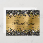 スパークリー ブラック グリッター ゴールド フォイル ファンシー サンクスユー ポストカード (正面/裏面)