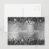スパークリー ブラック グリッター シルバー フォイル サンクス ポストカード (正面/裏面)