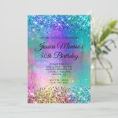 スパークリー・マーメイド・グリッター・フォイル 50歳の誕生日 招待状 (スタンド正面)