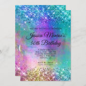 スパークリー・マーメイド・グリッター・フォイル 50歳の誕生日 招待状 (正面/裏面)