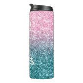 スパークリー ラグジュアリー ライトピンク ティール オンブレ グリッター タンブラー (回転右)