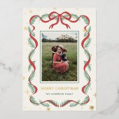 スパークリー レッド ボウ リース クリスマス ホイル カード (正面)