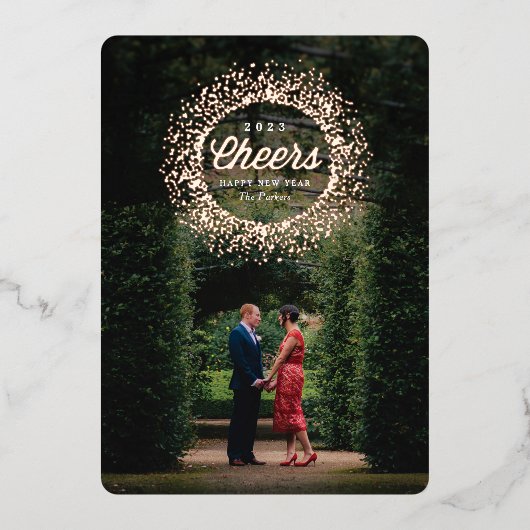 スパークリー ローズゴールド おめでとう 新年 箔シーズンカード (正面)