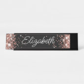 スパークリー ローズゴールド グリッター ブラック デスクネームプレート (正面)