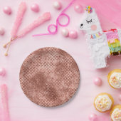 スパークリー ローズゴールド サークル ピンク ラグジュアリー スパークル ペーパープレート (パーティー)