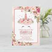 スパークリー ローズゴールド ユニコーン / ガーリー マジカル バースデー 招待状 (スタンド正面)