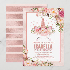 スパークリー ローズゴールド ユニコーン / ガーリー マジカル バースデー 招待状