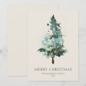 スパークルが輝く水彩クリスマスツリーカード シーズンカード (正面/裏面)