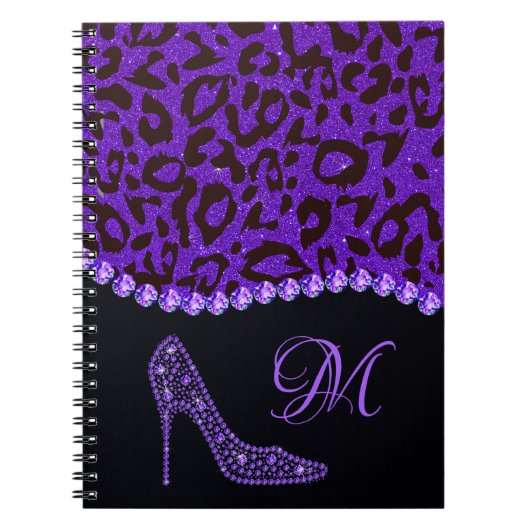 スパークルきらきら光るダイヤモンドグリッターヒョウ紫 ノートブック (正面)