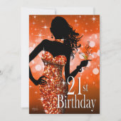 スパークルきらきら光る21歳の誕生日を持ち込む | オレンジ 招待状 (正面)