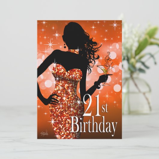 スパークルきらきら光る21歳の誕生日を持ち込む | オレンジ 招待状 (スタンド正面)