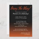 スパークルきらきら光る21歳の誕生日を持ち込む | オレンジ 招待状 (裏面)