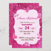 スパークルとグラマーガーリーグリッター誕生日 招待状 (正面/裏面)