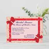 [スパークルと赤いリボンフレーム]ブライダルシャワー招待状 招待状 (スタンド正面)