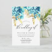 スパークルアクアブルー&金ゴールドフローラ結婚ズ 招待状 (スタンド正面)