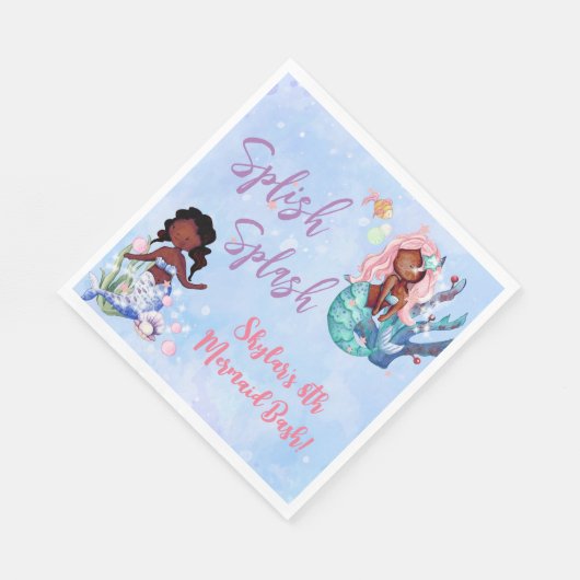 スパークルアフリカンアメリカンマーメイドバッシュ誕生日 スタンダードランチョンナプキン (角)