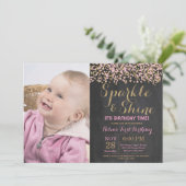 スパークルアンドシャインピンク金ゴールド誕生日招待状 招待状 (スタンド正面)