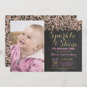 スパークルアンドシャインピンク金ゴールド誕生日招待状 招待状 (正面/裏面)