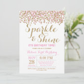 スパークルアンドシャインピンク金ゴールド誕生日招待状 招待状 (スタンド正面)