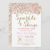 スパークルアンドシャインピンク金ゴールド誕生日招待状 招待状 (正面/裏面)