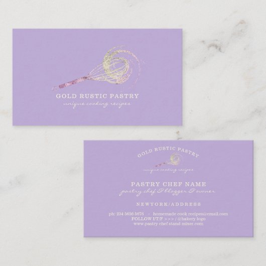 スパークルウィスクグリッターバラ金ゴールドベーカリーパープル 名刺 (正面/裏面)