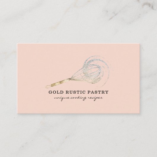 スパークルウィスクフローリング金ゴールドベーカリー赤面ピンク 名刺 (正面)