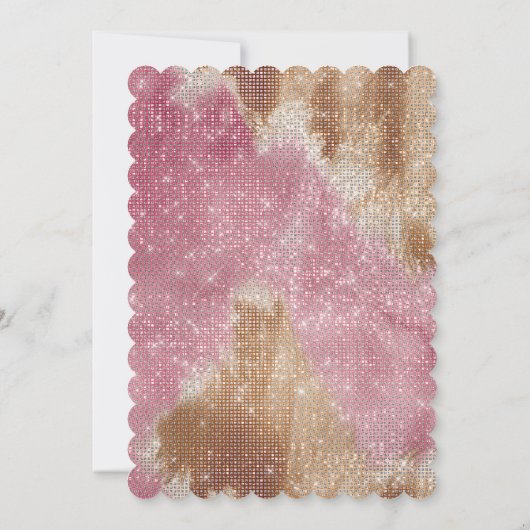 スパークルウエスタンピンククリーム金ゴールド女性のカーボーイ牛粉 招待状 (裏面)
