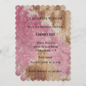 スパークルウエスタンピンククリーム金ゴールド女性のカーボーイ牛粉 招待状 (正面/裏面)