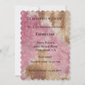 スパークルウエスタンピンククリーム金ゴールド女性のカーボーイ牛粉 招待状 (正面)