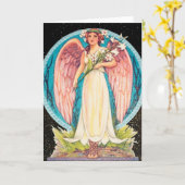 スパークルエフェクトヴィンテージキリスト教天使 カード (黄色い花)