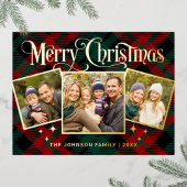 スパークルエレガントクリスマス3写真グリーティング金ゴールド 箔シーズンポストカード