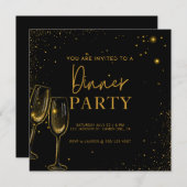 スパークルエレガントディナーパーティー金ゴールドブラック 招待状 (正面/裏面)