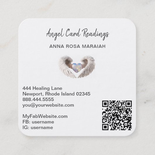*~*スパークルオパールハートQRエンジェルウィングスAP78ホワイト スクエア名刺 (裏面)